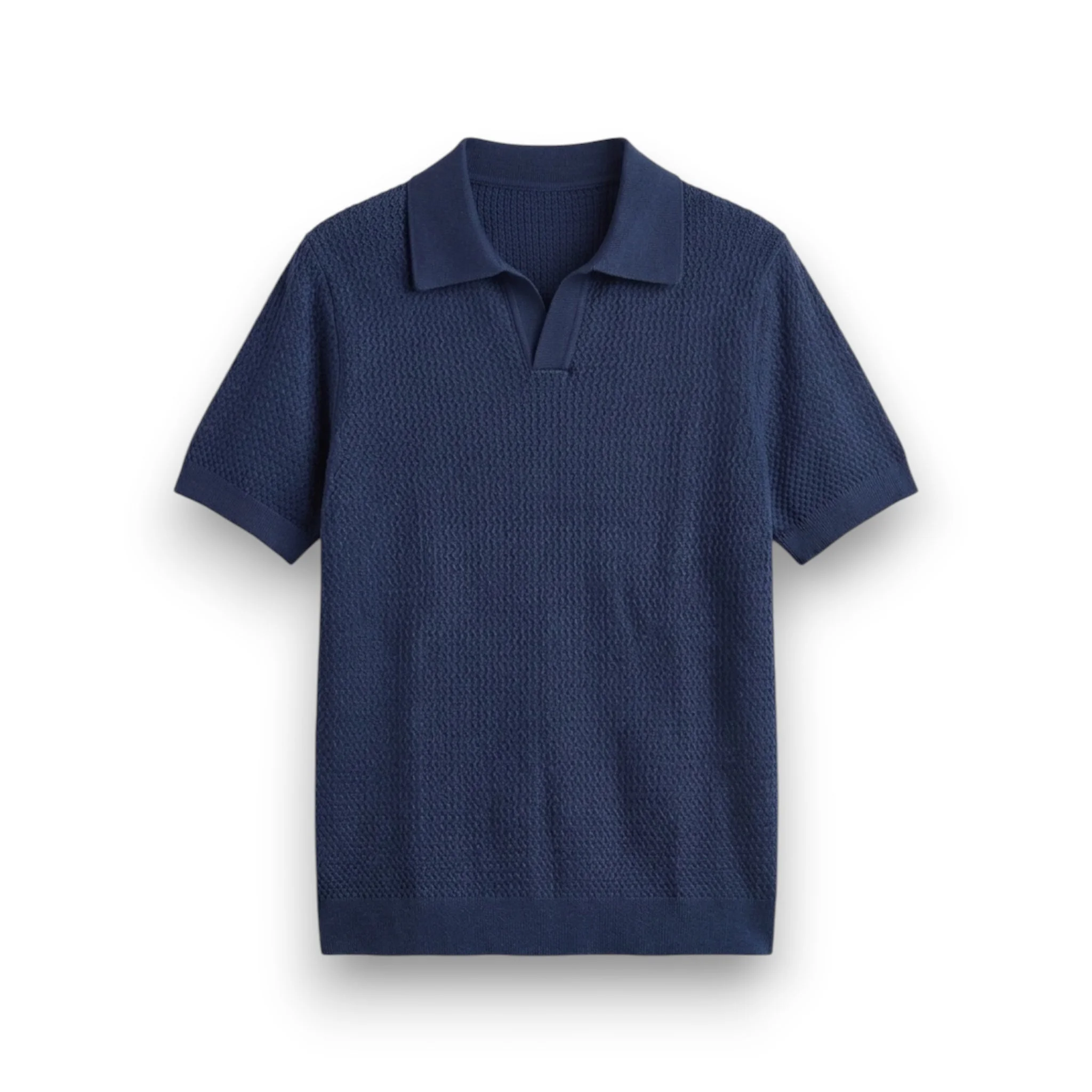 7D050D03-C002-4868-9171-3FB2312D397E Blue Knit Polo - Image 1